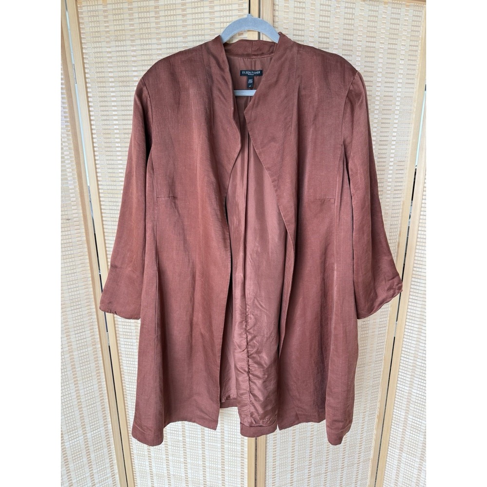 Eileen Fisher Linen Silk Swing Jacket 3X Woman Burnt Orange Long Open